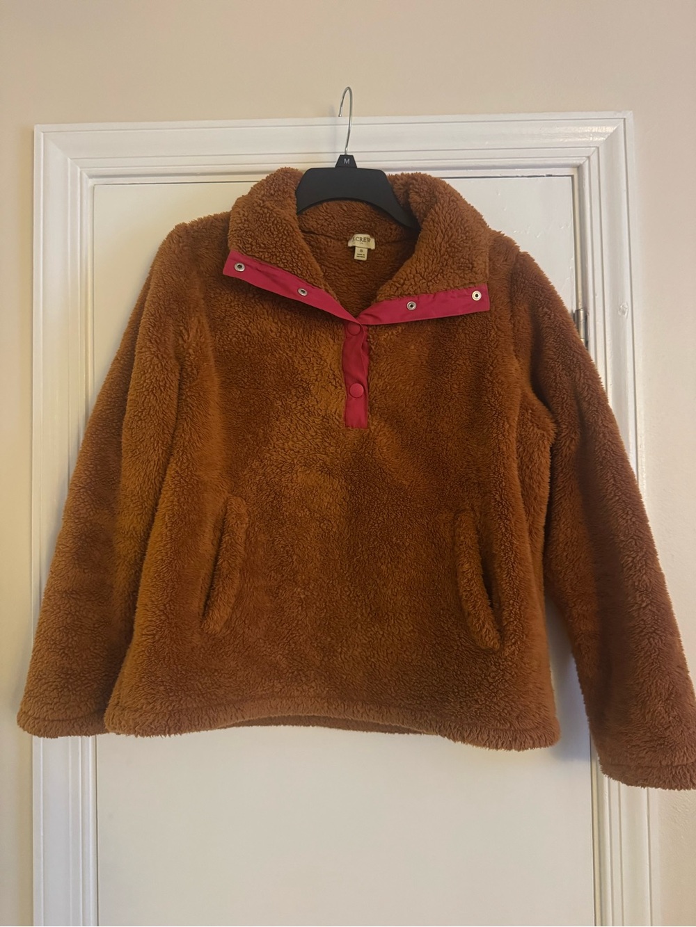 Jcrew Brown Sherpa Pullover with Pink Snaps